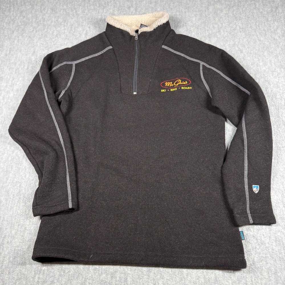 Kuhl Fleece Pullover Mens Small Brown Europa 1/4 Zip Shearling Collar Sweater